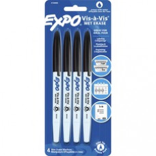 Expo Vis-A-Vis Wet-Erase Markers - Fine Marker Point - Black - 4 / Pack