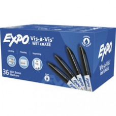 Expo Vis-A-Vis Wet-Erase Markers - Fine Marker Point - Black - 36 / Box