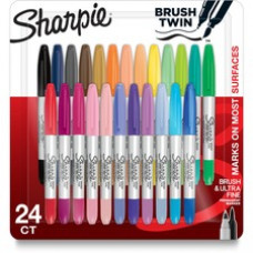 Sanford Brush Twin Permanent Markers - Ultra Fine Marker Point - Brush Marker Point Style - Assorted - 24 / Pack