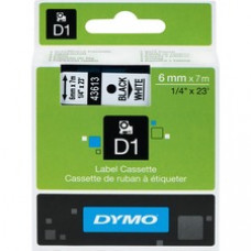 Dymo D1 Electronic Tape Cartridge - 1/4" Width x 22 63/64 ft Length - Thermal Transfer - White - Polyester - 1 Each