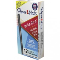 Paper Mate Write Bros. Ballpoint Stick Pens - Medium Pen Point - Black - Black Barrel - 1 Dozen