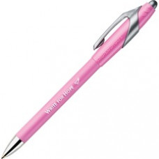 Paper Mate FlexGrip Pink Ribbon Retractable Pen - Medium Pen Point - Black - Pink Rubber Barrel - 12 / Dozen
