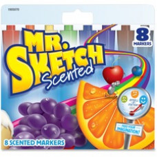 Mr. Sketch Scented Watercolor Markers - Bevel, Chisel Marker Point Style - Black, Blue, Green, Orange, Brown, Purple, Red, Yellow - 8 / Set