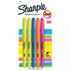 Sharpie Accent Smear Guard Highlighter - Narrow Marker Point - Chisel Marker Point Style - Yellow, Blue, Pink, Orange - 5 / Pack