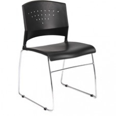 Boss Black Stack Chair With Chrome Frame 2 Pcs Pack - Black Polypropylene Seat - Black Polypropylene Back - Chrome Frame - Sled Base - 2 Pack
