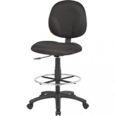 Boss Stand Up Fabric Drafting Stool with Foot Rest, Black - Black Crepe Fabric Seat - Black Crepe Fabric Back - 5-star Base - 1 Each