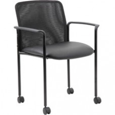Boss Stackable Guest Chair - Black Seat - Black Mesh Back - Black Frame - Four-legged Base - Armrest - 1 Each