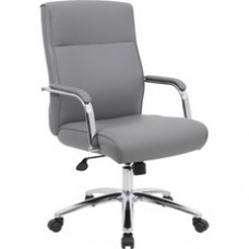 Boss Modern Executive Conference Chair-Grey - Gray Vinyl Seat - Gray Vinyl Back - Chrome Frame - 5-star Base - Armrest - 1 Each