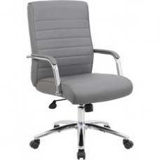 Boss Modern Executive Conference Chair-Ribbed Grey - Vinyl Seat - Vinyl Back - Chrome Frame - 5-star Base - Ribbed Gray - Armrest - 1 Each