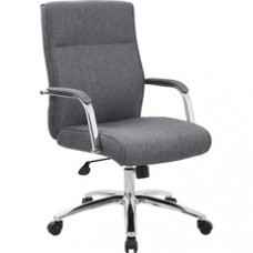 Boss Modern Executive Conference Chair-Grey Linen - Gray Linen Seat - Gray Linen Back - Chrome Frame - 5-star Base - Armrest - 1 Each
