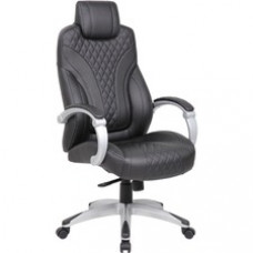 Boss Hinged Arm Executive Chair - Black Vinyl Seat - Black Back - 5-star Base - Armrest - 1 Each