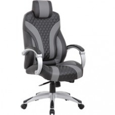 Boss Hinged Arm Executive Chair - Black, Gray Vinyl Seat - Black, Gray Vinyl Back - 5-star Base - Armrest - 1 Each