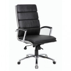 Boss Executive CaressoftPlus Chair - Black Vinyl Seat - Black Vinyl Back - High Back - 5-star Base - Armrest - 1 Each