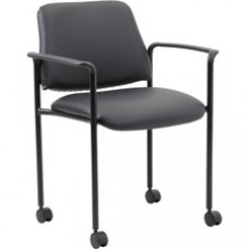 Boss Diamond Stacking Chair - Black Vinyl Seat - Black Vinyl Back - Black Tubular Steel Frame - Four-legged Base - Armrest - 1 Each