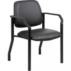 Boss Antimicrobial Guest Chair, 300 lb. Weight Capacity - Black Vinyl Seat - Black Vinyl Back - Black Steel Frame - Mid Back - Four-legged Base