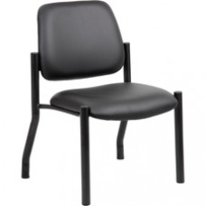 Boss Antimicrobial Armless Guest Chair, 300 lb. Weight Capacity - Black Vinyl Seat - Black Vinyl Back - Black Steel Frame - Mid Back - Four-legged Base