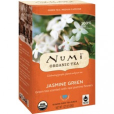 Numi Jasmine Green Organic Tea - Green Tea - Jasmine Green - 18 Teabag - 18 / Box