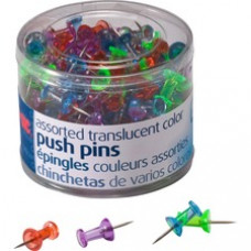 OIC Translucent Push Pins - 0.5" Length x 0.3" Diameter - 200 / Pack - Assorted - Steel