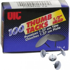 OIC Steel Thumb Tacks - 100 / Box - Silver - Steel