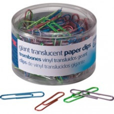 OIC Translucent Vinyl Paper Clips - Giant - 200 / Pack - Blue, Red, Green, Silver, Purple - Vinyl