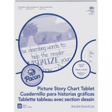 Pacon Ruled Picture Story Chart Tablet - 25 Sheets - Spiral Bound - Both Side Ruling Surface - Ruled - 1.50
