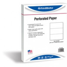 PrintWorks Professional Pre-Perforated Paper for Invoices, Statements, Gift Certificates & More - Letter - 8 1/2" x 11" - 20 lb Basis Weight - 500 / Ream - White