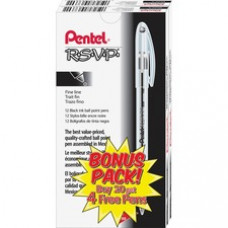 Pentel R.S.V.P. Ballpoint Stick Pens - Fine Pen Point - Refillable - Black - Clear Barrel - 24 / Pack