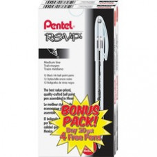 Pentel R.S.V.P. Ballpoint Stick Pens - Medium Pen Point - Refillable - Black - Clear Barrel - 24 / Pack