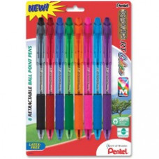 Pentel Recycled Retractable R.S.V.P. Colors Pens - Medium Pen Point - 1 mm Pen Point Size - Refillable - Assorted - Assorted Barrel - Metal, Stainless Steel Tip - 8 / Pack