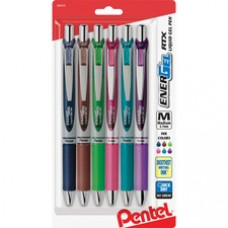 Pentel Liquid Steel Tip Gel Pens - Medium Pen Point - 0.7 mm Pen Point Size - Refillable - Retractable - Navy Blue, Lime Green, Brown, Pink, Violet, Turquoise Liquid Gel Ink Ink - Navy Blue, Brown, Lime Green, Pink, Violet, Turquoise Barrel - Stainle
