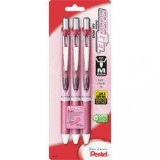 Pentel EnerGel Pink BCA Ribbon RTX Liquid Gel Pens - Medium Pen Point - 0.7 mm Pen Point Size - Refillable - Black Gel-based Ink - Pink Barrel - 3 / Pack