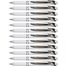 Pentel EnerGel Pearl Liquid Gel Pens - Fine Pen Point - 0.5 mm Pen Point Size - Needle Pen Point Style - Refillable - Retractable - Black Gel-based Ink - Pearl White Barrel - Stainless Steel Tip - 1 Dozen