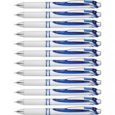 Pentel EnerGel Pearl Liquid Gel Pens - Fine Pen Point - 0.5 mm Pen Point Size - Needle Pen Point Style - Refillable - Retractable - Blue Gel-based Ink - Pearl White Stainless Steel Barrel - 1 Dozen