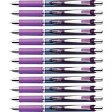 Pentel EnerGel RTX Liquid Gel Pens - Fine Pen Point - 0.5 mm Pen Point Size - Needle Pen Point Style - Refillable - Retractable - Violet Gel-based Ink - Blue Stainless Steel Barrel - Metal Tip - 1 Dozen