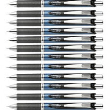 Pentel EnerGel RTX Liquid Gel Pen - Medium Pen Point - 0.7 mm Pen Point Size - Needle Pen Point Style - Refillable - Black Gel-based Ink - Black, Stainless Steel, Blue Barrel - Stainless Steel, Metal Tip - 1 Dozen