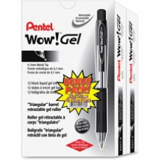 Pentel Wow! Gel Pens - Medium Pen Point - Black Gel-based Ink - Transparent Black Barrel - 24 / Pack