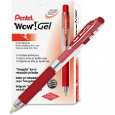 Pentel Wow! Gel Pens - Medium Pen Point - 0.7 mm Pen Point Size - Red Gel-based Ink - Clear Barrel - 12 / Dozen