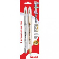 Pentel Arts Pentel Sunburst Metallic Color Permanent Gel Pens - Medium Pen Point - 0.8 mm Pen Point Size - Refillable - Gold, Silver Gel-based Ink - 2 / Pack