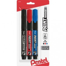 Pentel Opaque Bullet Tip Paint Markers - Medium Marker Point - 4 mm Marker Point Size - Bullet Marker Point Style - Black, Red, Blue - 3 / Pack