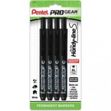 Pentel PROGear 3.0mm Ultra Slim Hand-lines Marker - 3 mm Marker Point Size - Bullet Marker Point Style - Refillable - Retractable - Black - 4 / Pack