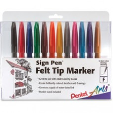 Pentel Arts Fiber-tipped Sign Pens - Bold Pen Point - Assorted Water Based Ink - Black Barrel - 12 / Pack