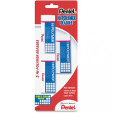 Pentel Hi-Polymer Eraser - Lead Pencil Eraser - Tear Resistant, Scratch Resistant, Non-abrasive, Soft, Protective Sleeve, Crack Resistant - Polyvinyl Chloride (PVC) - 3/Pack - White