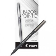 Pilot Razor Point Super Fine Point Razor II Markers - Super Fine Pen Point - 0.3 mm Pen Point Size - Black - Black Barrel - 12 / Dozen