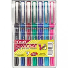 Pilot Precise V5 Extra-Fine Premium Capped Rolling Ball Pens in Pouch - Extra Fine Pen Point - 0.5 mm Pen Point Size - Assorted - Black Plastic, Blue Plastic, Green Plastic, Pink Plastic, Purple Plastic, Red Plastic, Turquoise Plastic Barrel - 1 Pack