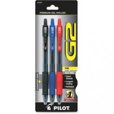 Pilot G2 Retractable Gel Ink Pens - Fine Pen Point - 0.7 mm Pen Point Size - Refillable - Black, Blue, Red Gel-based Ink - Black, Blue, Red Barrel - 3 / Pack