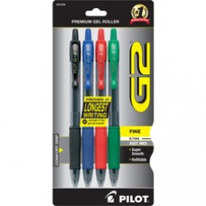 Pilot G2 Retractable Gel Ink Rollerball Pens - Fine Pen Point - 0.7 mm Pen Point Size - Refillable - Assorted Gel-based Ink - 4 / Pack