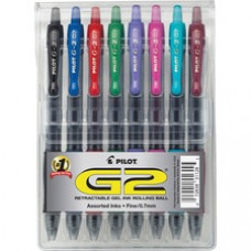 Pilot G2 Retractable Gel Ink Rollerball Pens - Fine Pen Point - 0.7 mm Pen Point Size - Refillable - Assorted Gel-based Ink - 8 / Pack