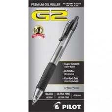 Pilot G2 Ultra Fine Retractable Pens - Ultra Fine Pen Point - 0.38 mm Pen Point Size - Refillable - Black Gel-based Ink - Clear Barrel - 12 / Dozen