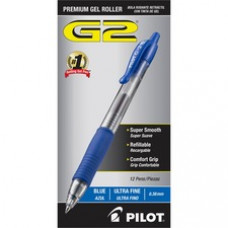 Pilot G2 Ultra Fine Retractable Pens - Ultra Fine Pen Point - 0.38 mm Pen Point Size - Refillable - Blue Gel-based Ink - Clear Barrel - 12 / Dozen