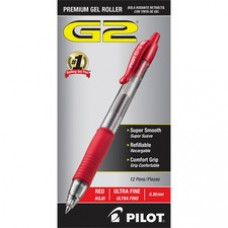 Pilot G2 Ultra Fine Retractable Pens - Ultra Fine Pen Point - 0.38 mm Pen Point Size - Refillable - Red Gel-based Ink - Clear Barrel - 12 / Dozen